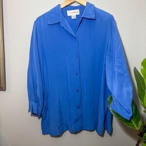 Vintage Nygård Collection Royal Blue 100% Silk Button Down Blouse Medium